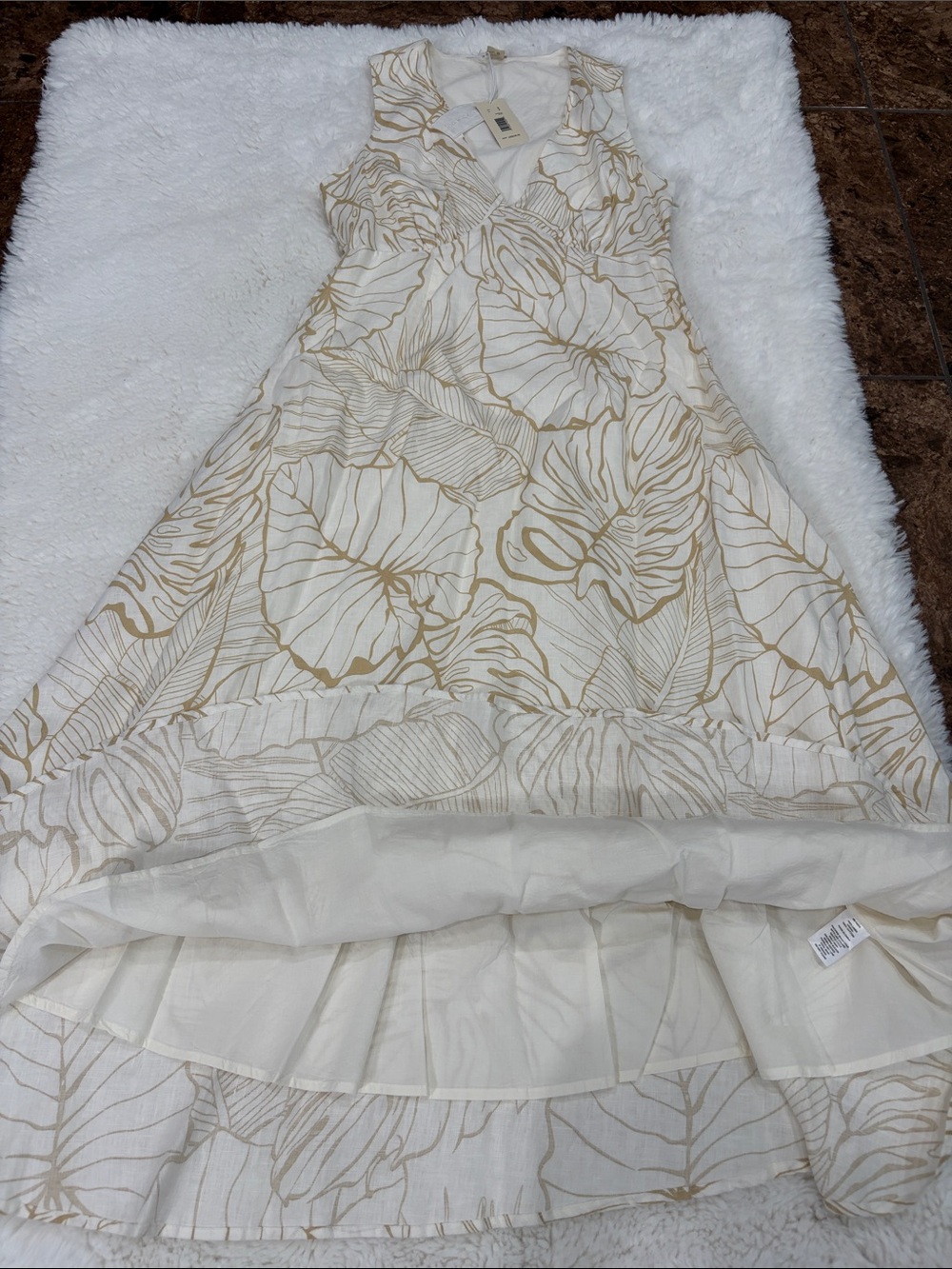 Magaschoni 100 Linen, Size 8 Elegant White Floral Dress - Picture 17 of 17